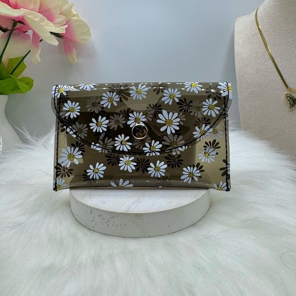 Florals Clear Card Case Wallet in Black - Picture 1 of 6